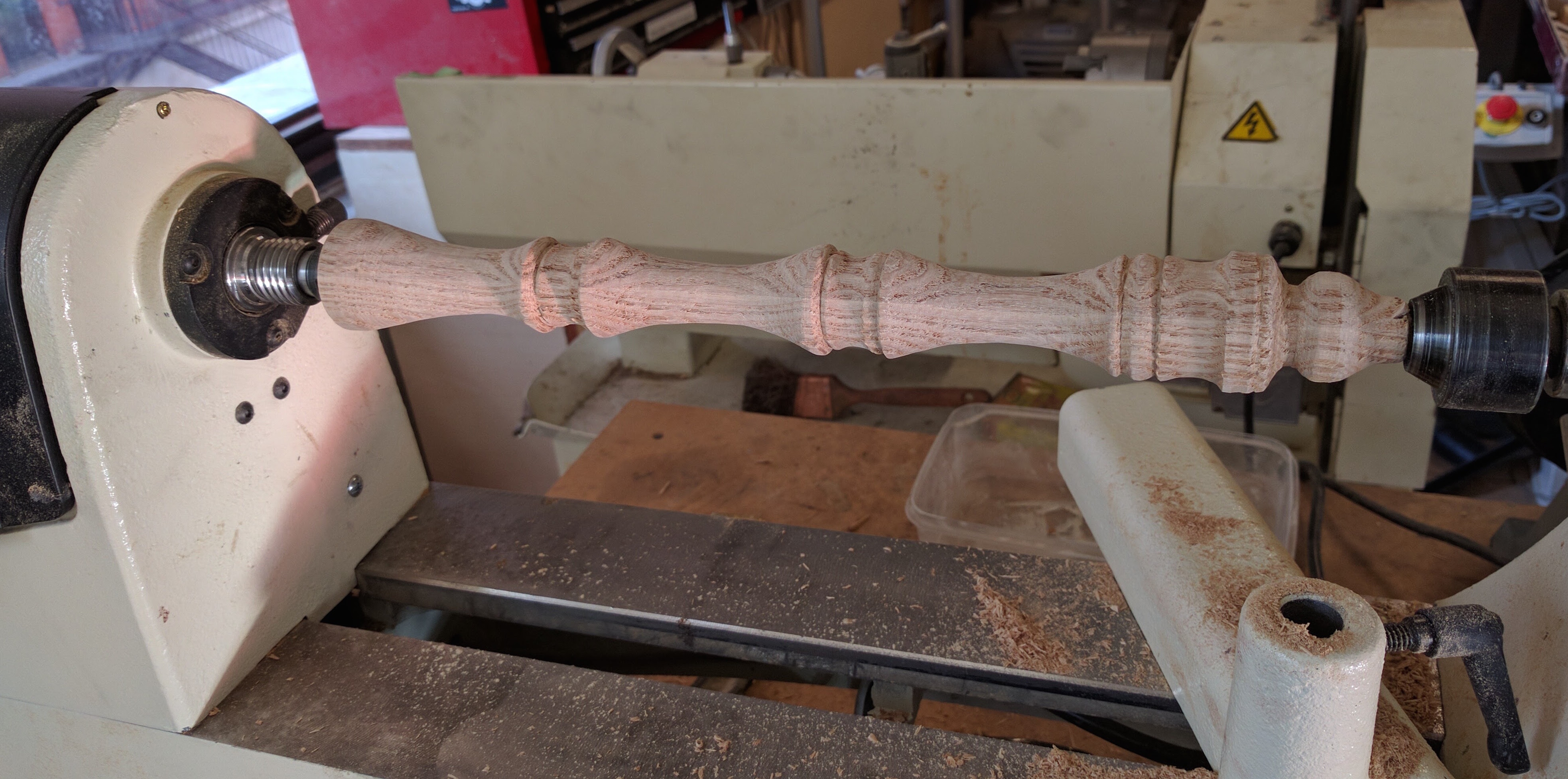side handle of the towel holder when it is on the lathe being turned