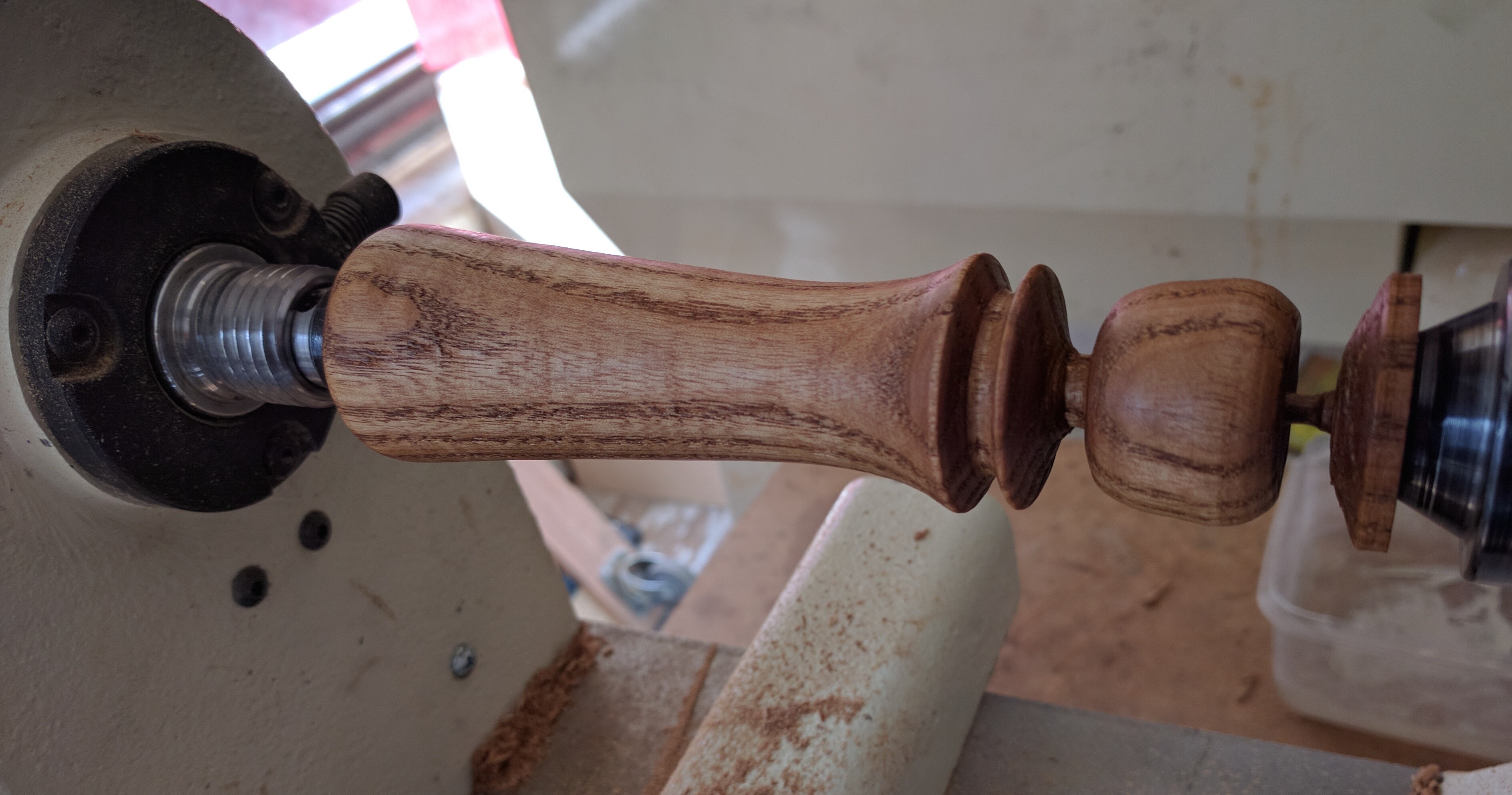 main stand of the towel holder when it is on the lathe being turned