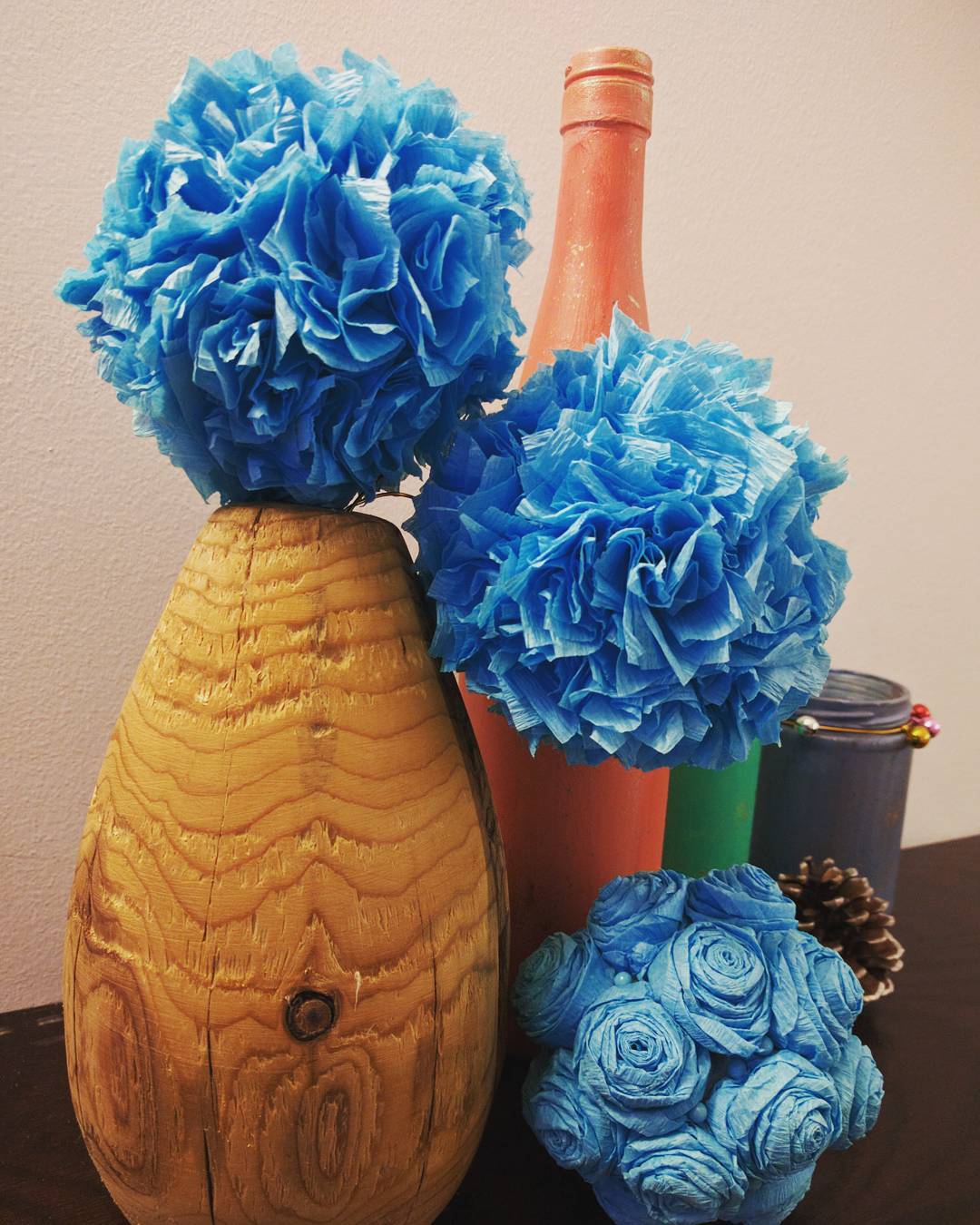 wood turned vase with paper flowers